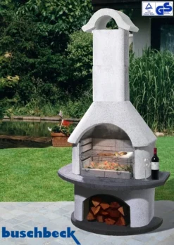 Buschbeck Gartenkamin Verona Weiß-anthrazit -BBQ Zubehoer Verkaufsgeschäft Buschbeck Gartenkamin Grillkamin Verona