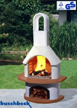 Buschbeck Gartenkamin Palma Weiß-rot -BBQ Zubehoer Verkaufsgeschäft Buschbeck Gartenkamin Palma