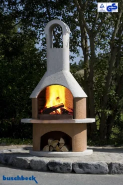 Buschbeck Gartenkamin Toskana Weiß-terra Mit Kupferblende -BBQ Zubehoer Verkaufsgeschäft Buschbeck Gartenkamin Toskana