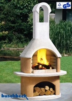 Buschbeck Gartenkamin Bali Weiß-terra -BBQ Zubehoer Verkaufsgeschäft Buschbeck Grillkamin Bali