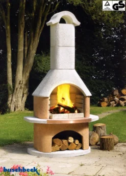 Buschbeck Gartenkamin Bologna Weiß-terra Mit Kupferblende -BBQ Zubehoer Verkaufsgeschäft Buschbeck Grillkamin Bologna