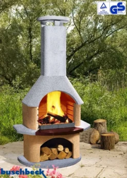 Buschbeck Gartenkamin Jupiter Weiß-terra Mit Kupferblende -BBQ Zubehoer Verkaufsgeschäft Buschbeck Grillkamin Jupiter