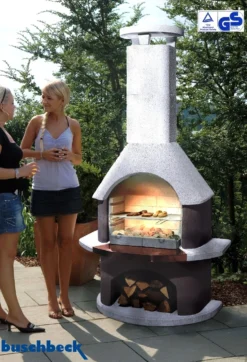 Buschbeck Gartenkamin San Remo Weiß-braun Mit Kupferblende -BBQ Zubehoer Verkaufsgeschäft Buschbeck Grillkamin San Remo