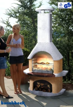 Buschbeck Gartenkamin San Remo Weiß-terra Mit Kupferblende -BBQ Zubehoer Verkaufsgeschäft Buschbeck Grillkamin San Remo terra