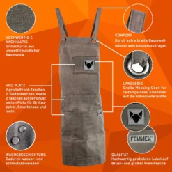 Fennek Grillschürze Grau - Imprägniert -BBQ Zubehoer Verkaufsgeschäft Fennek Grillschuerze grau Highlights