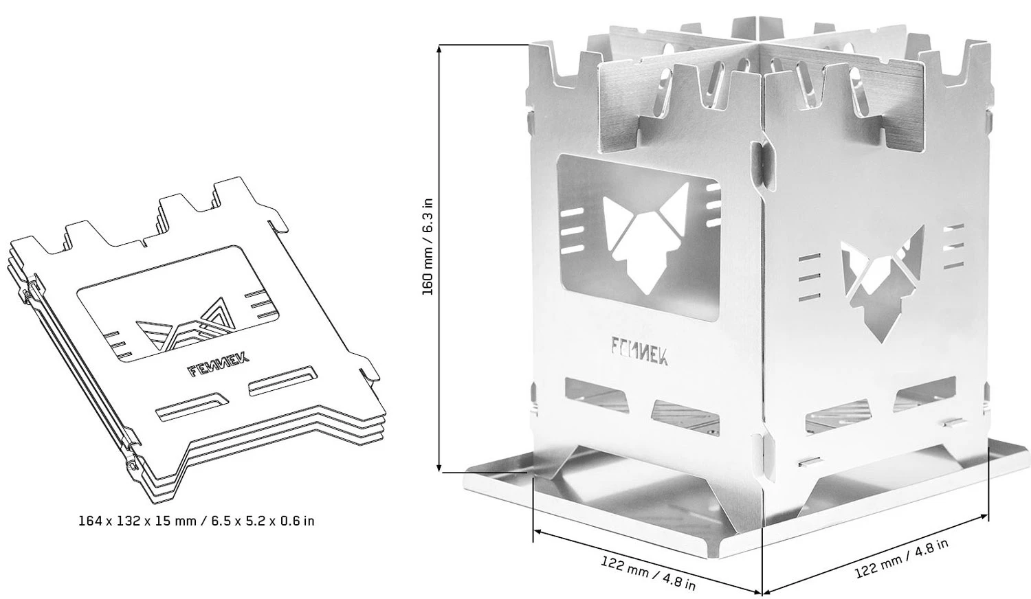 Fennek Hobo Kocher Premium Zum Klappen / Edelstahl Mit Tasche Und Aschewanne 1 Fennek Hobo Kocher Premium Zum Klappen / Edelstahl Mit Tasche Und Aschewanne