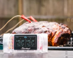 GrillEye MAX - Smart WiFi Grillthermometer Mit Cloud Funktion - Intant-Thermometer +/-0,1°C Präzise ( Grill Eye ) - Inkl. 2 IRIS Probe Temperaturfühler -BBQ Zubehoer Verkaufsgeschäft GrillEye Max Fuehler LED Display 2