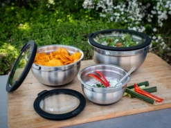 Grillfürst BBQ 3er Edelstahlschüssel Set Mit Glasdeckel -BBQ Zubehoer Verkaufsgeschäft Grillfuerst Edelstahlschuessel Set mit Glasdeckel