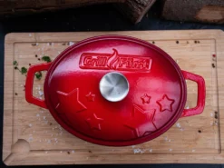 Grillfürst Dutch Oven Sternentöpfchen / Gusseisen Bräter - Emailliert - M - Rot -BBQ Zubehoer Verkaufsgeschäft Grillfuerst Gusseisenbraeter M rot emailliert