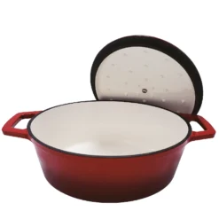 Grillfürst Dutch Oven Sternentöpfchen / Gusseisen Bräter - Emailliert - M - Rot -BBQ Zubehoer Verkaufsgeschäft Grillfuerst Sternentoepfchen rot Braeter M 20 202 Deckel offen