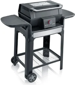 Severin Elektrogrill SEVO GTS - Boost Zone 500°C - Mit Deckel Und Grillwagen - 3.000 W - Inkl. Grillfürst Premium Grillbesteck Set Und Premium Grillbürste -BBQ Zubehoer Verkaufsgeschäft Severin Elektrogrill Power Boost pg8107 sevo gs deckel geschlossen